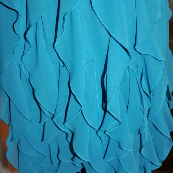 Calvin Klein Short Teal Ruffled Cocktail Gatsby Flapper Dress Size 12 - Picture 3 of 6